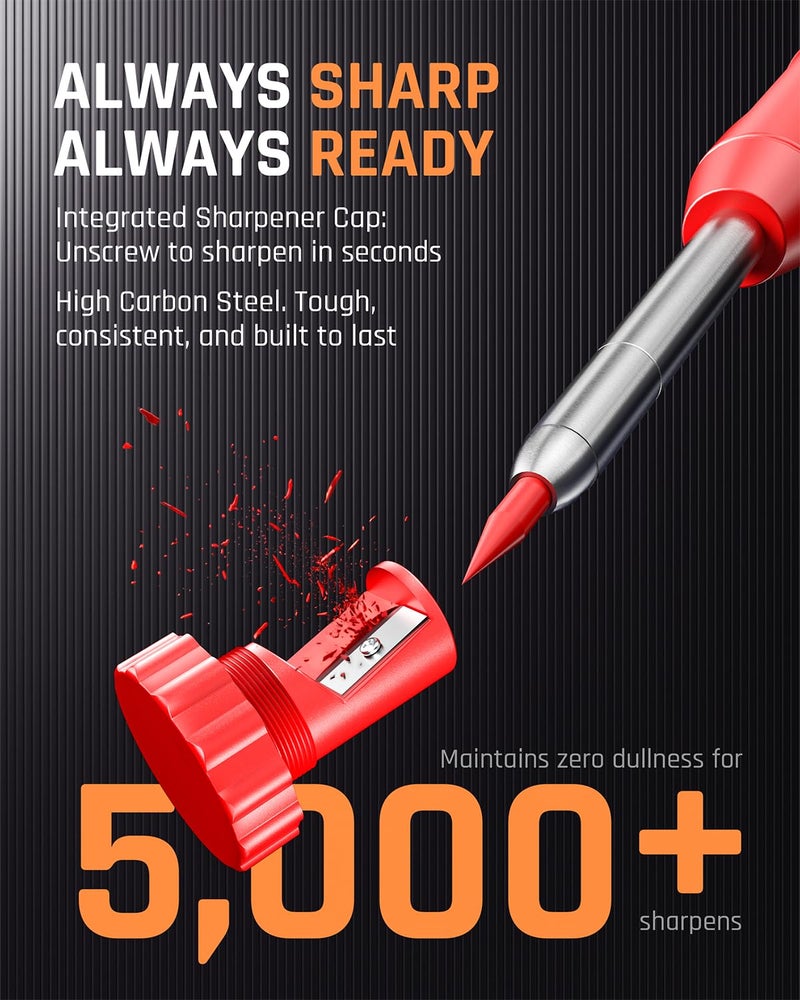 Nicpro 2 Pack CP1000 Carpenter Pencil with Sharpener, Mechanical Carpenter Pencils with 26 Refills, Deep Hole Long Nib Marker Pens for Construction, Heavy Duty Woodworking Pencil for Architect Marking - Image 3