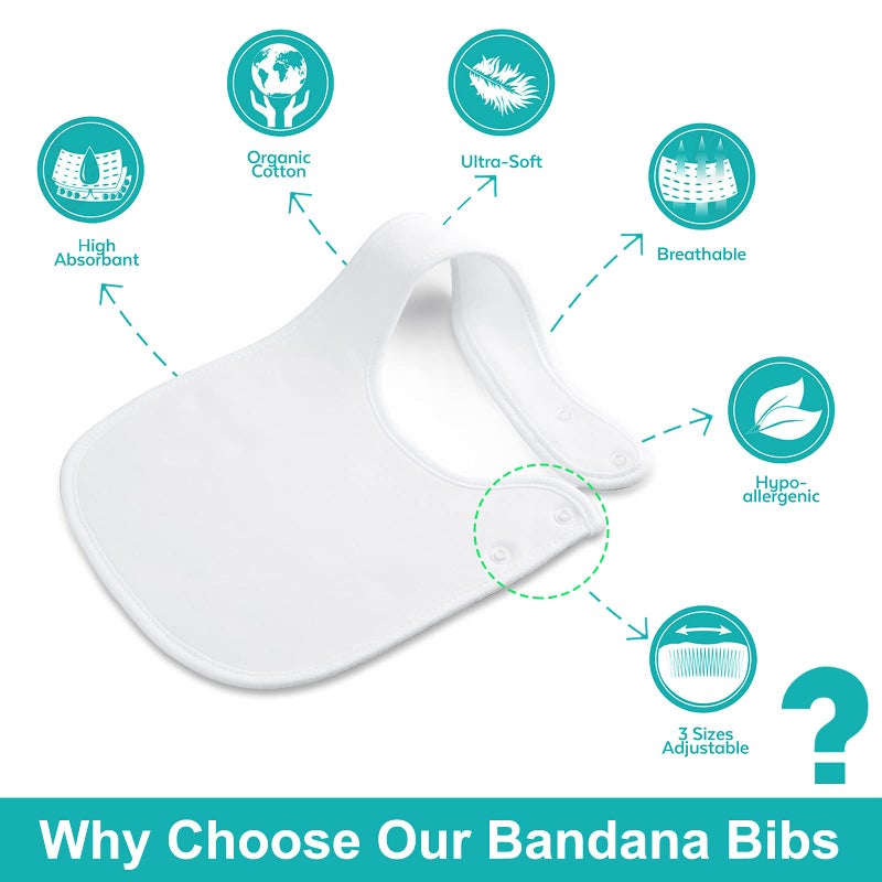 Benoxine Baby Bibs Soft and Absorbent Organic Cotton Bandana Bibs Set for Boys Girls Newborn Unisex Plain Colors 3-36 Months 12 Pcs - Image 4