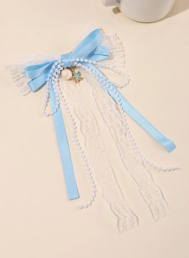 تايك تو Girls Blue Seashell and Beads Embellished Bow Hair Clip