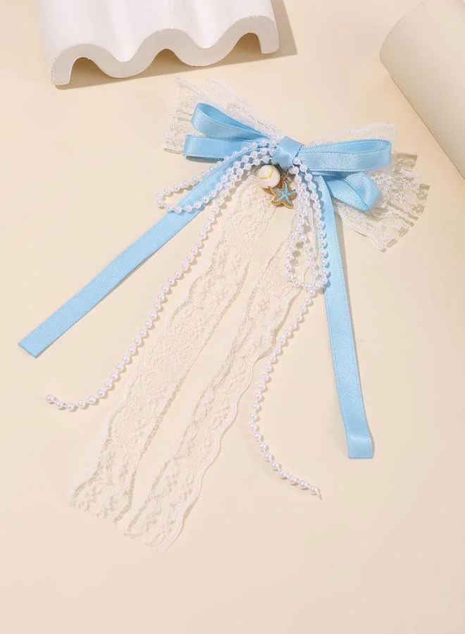 تايك تو Girls Blue Seashell and Beads Embellished Bow Hair Clip