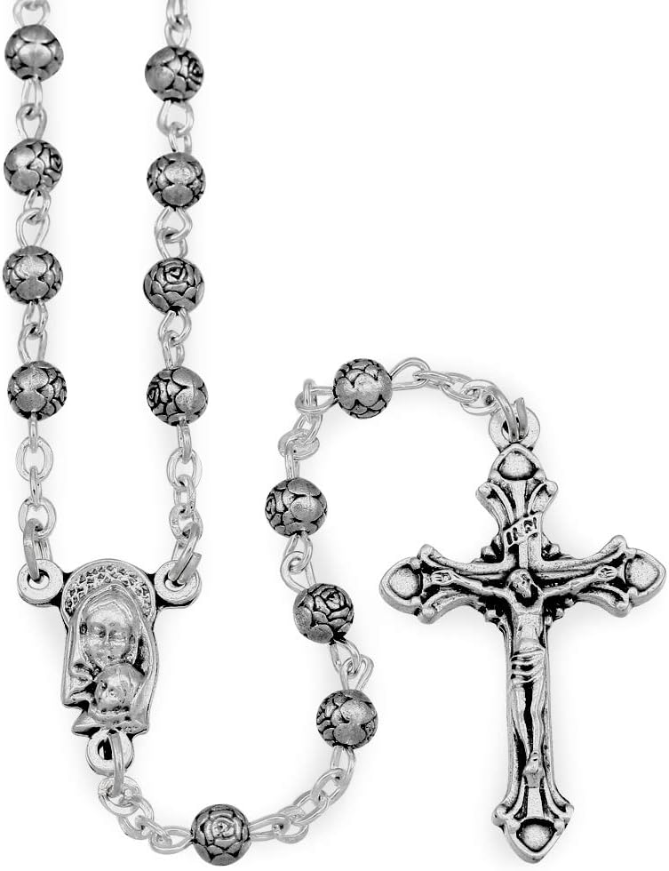 RosaryMart Rosary Catholic for Women Metal Rosebud Beads Madonna Child
