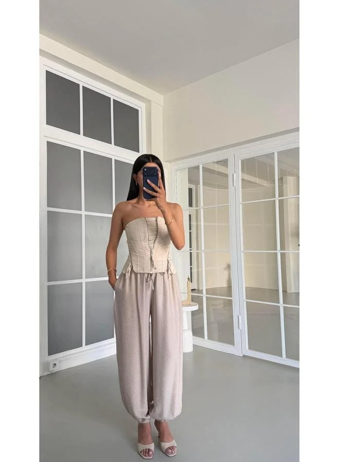 Gaus Stone Waist Elastic Linen Shalwar Pants GAUS-01518.