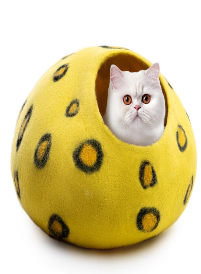 Woolygon Premium Felt Cat Cave Bed - Polka Dot Series - Wool Kitty Beds Handcrafted Kitten Caves Bed for Indoor Cats - Eco-Friendly Merino Wool, Foldable Cat Hideaway Cat Houses Pod - Image 1