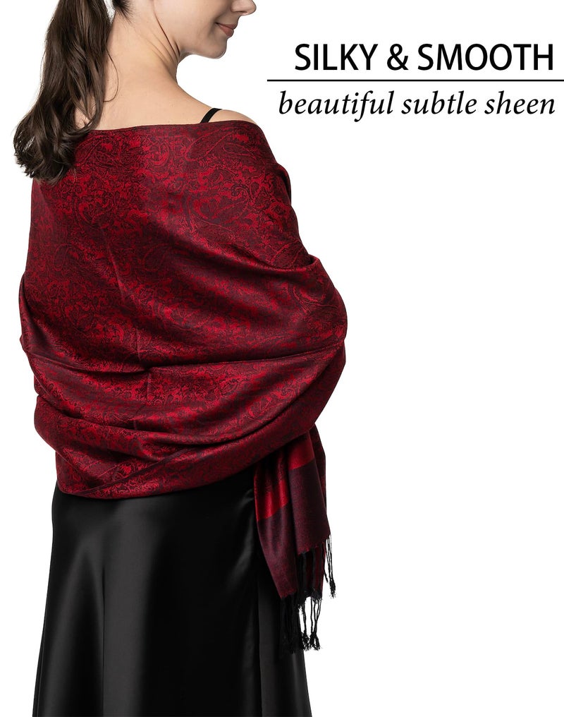 Achillea Two Tone Vintage Jacquard Paisley Pashmina Shawl Wrap Scarf (Burgundy) - Image 5