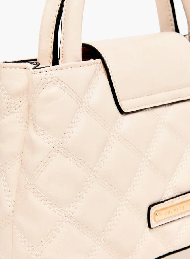 سيليست Women Quilted Tote Bag with Detachable Strap and Flap Closure