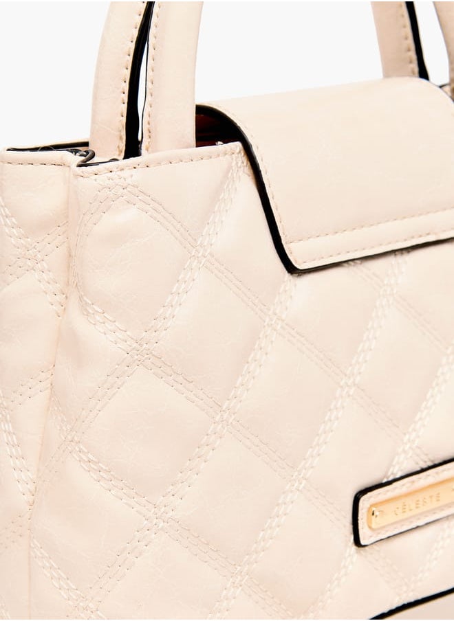 Celeste Women Quilted Tote Bag with Detachable Strap and Flap Closure  - Image 5