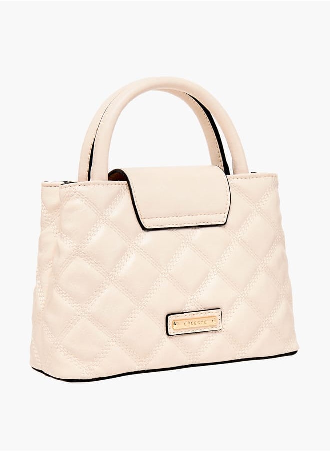 Celeste Women Quilted Tote Bag with Detachable Strap and Flap Closure  - Image 3