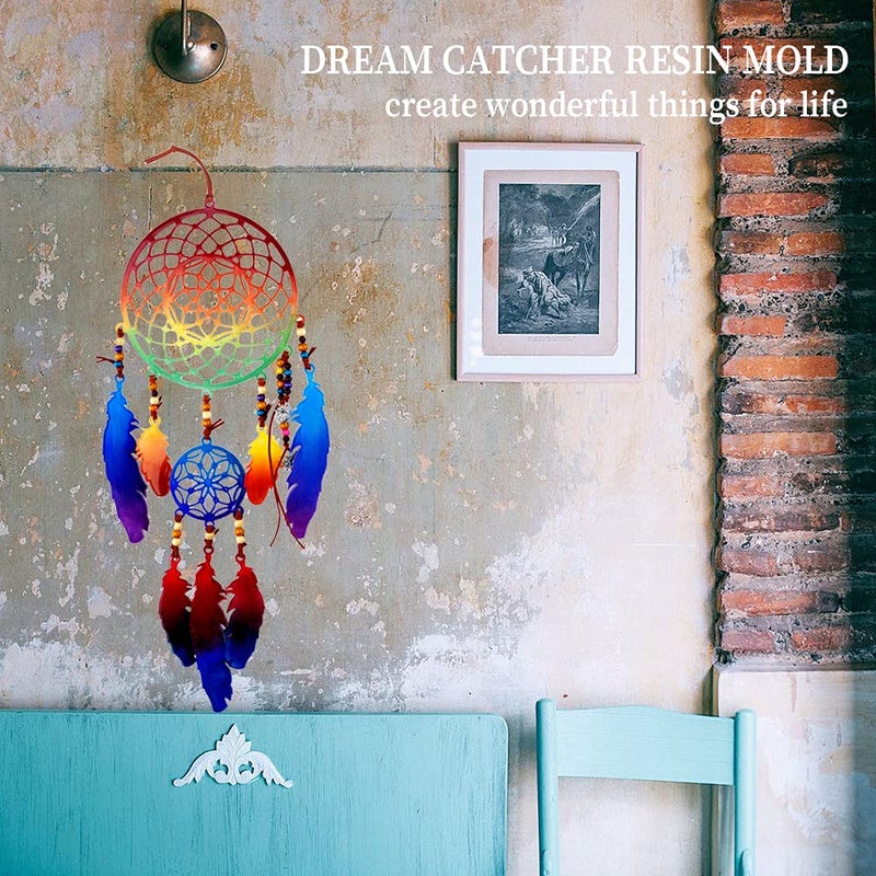 Wehous Large Dream Catcher Resin Mold, Dreamcatcher Silicone Mold for Epoxy Resin, Wall Hanging Feather Pendant Keychain Kit Ornament Making Mould, Resin Accessory Craft Home Decoration - Image 3