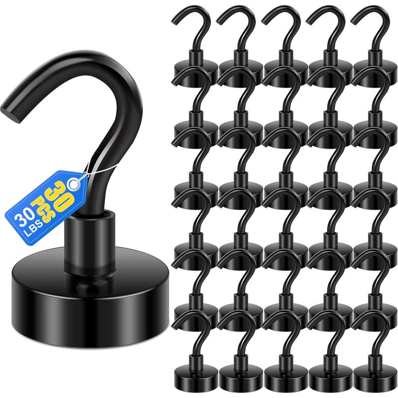 LOVIMAG Magnetic Hooks30Lbs Magnets with Hooks for Cruise Black Magnetic Hooks for Hanging Fridge Classroom Refrigerator Ceiling Office Kitchen Grill Garage30Pack - Image 2