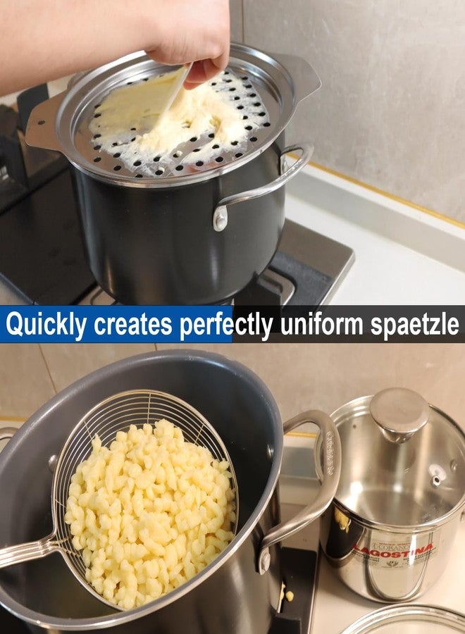 KEISSCO Stainless Steel Spaetzle Maker Lid with Scraper Traditional German Egg Noodle Maker Pan Pot Spaghetti Strainer - Image 4