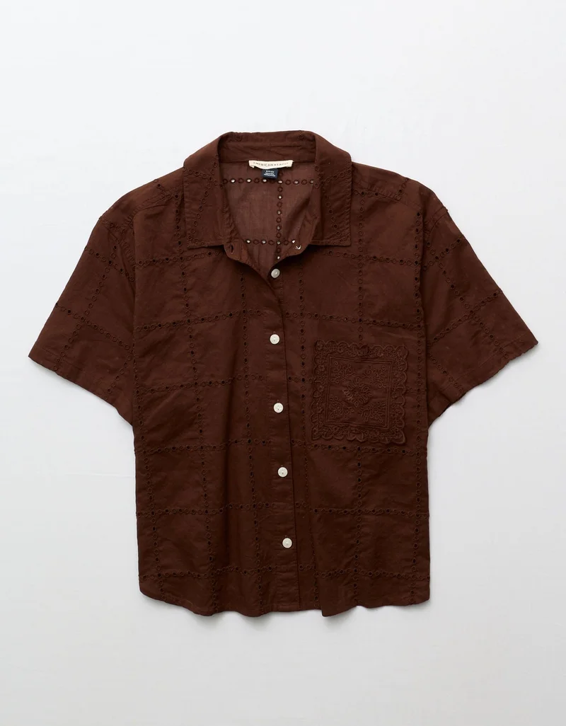 American Eagle  AE Embroidered Cabana Shirt for Women | Best Price UAE
