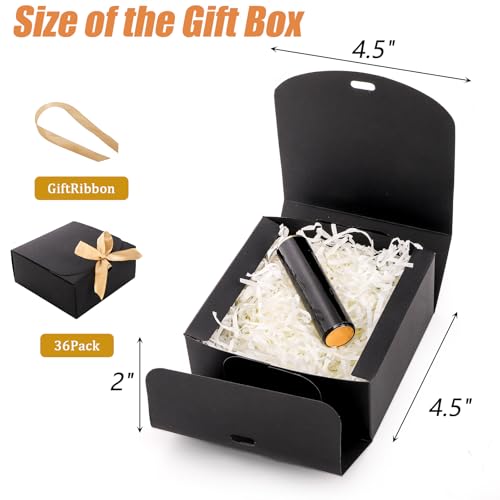 ZENFUN 36 Pack Small Black Gift Boxes with Lids 45 x45x2 Square Cardboard Gift Boxes with Champagne Wrap Ribbons Proposal Box Gift Wrap Boxes for Presents Birthday Wedding Party Chocolate Candy - Image 3