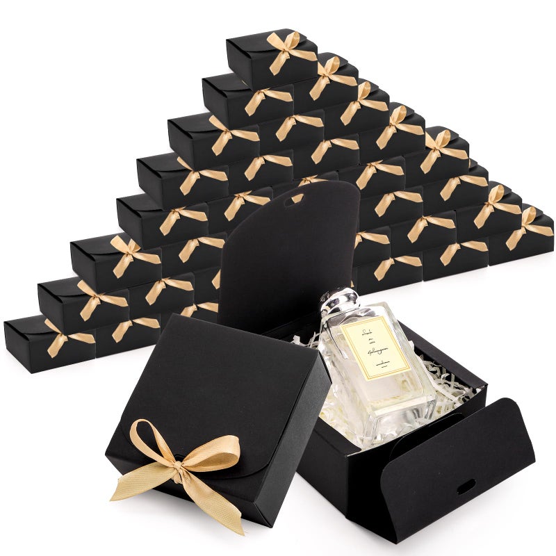 ZENFUN 36 Pack Small Black Gift Boxes with Lids 45 x45x2 Square Cardboard Gift Boxes with Champagne Wrap Ribbons Proposal Box Gift Wrap Boxes for Presents Birthday Wedding Party Chocolate Candy - Image 2