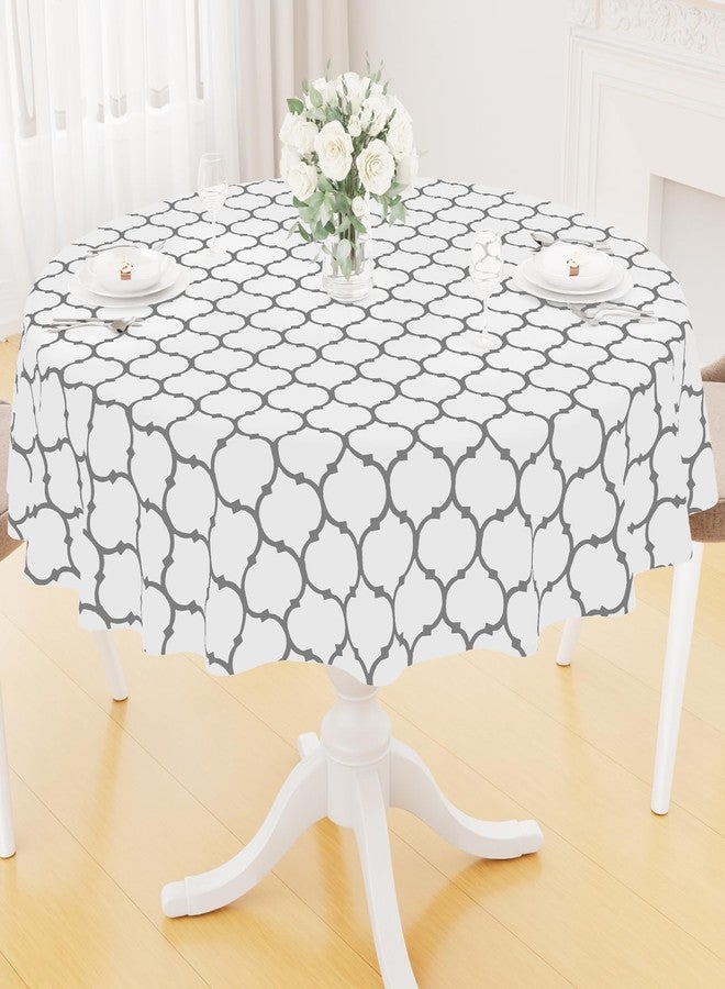 smiry Round Plastic Table Cloth, Waterproof Vinyl Tablecloth with Flannel Backing for Round Tables, Wipeable Spillproof Tablecloths for Dining, Camping, Indoor and Outdoor (60" Round, White) - Image 1