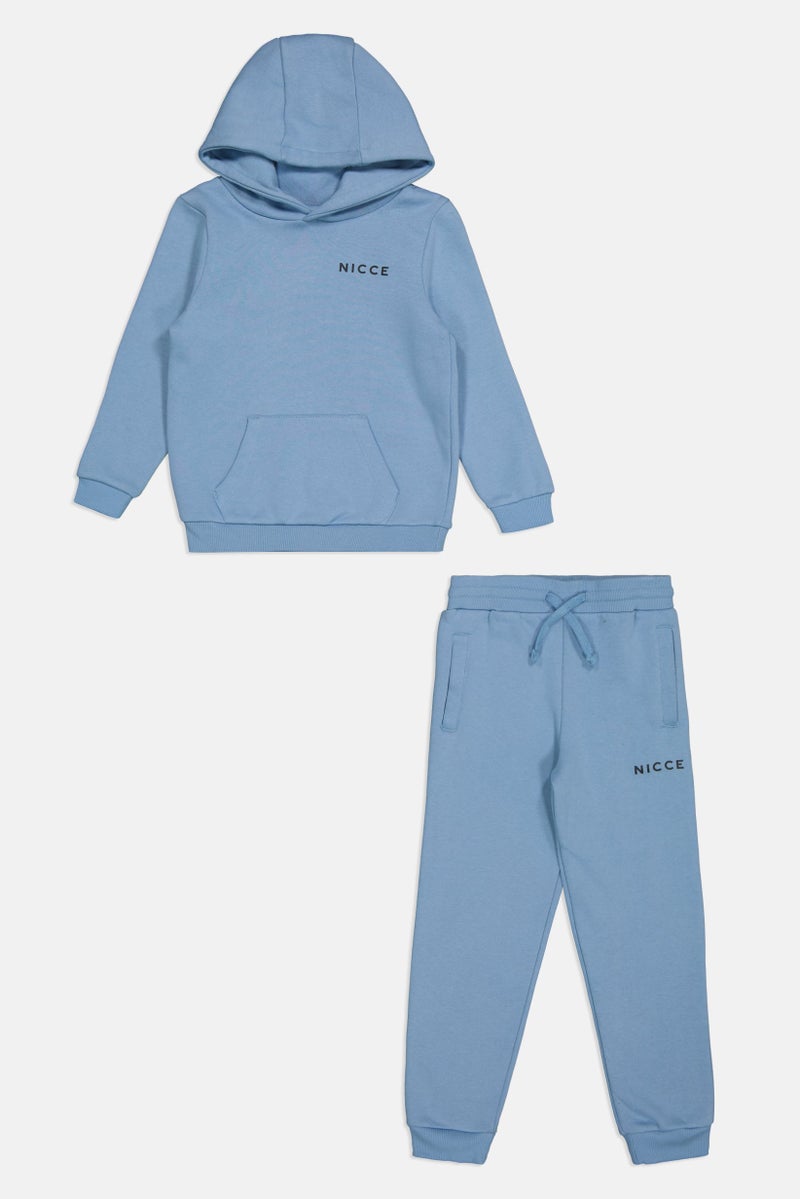 Nicce Toddlers Boy 2 Pcs Brand Logo Hooded Sweatshirt And Jogger Pants Set, Dusty Blue - Image 1