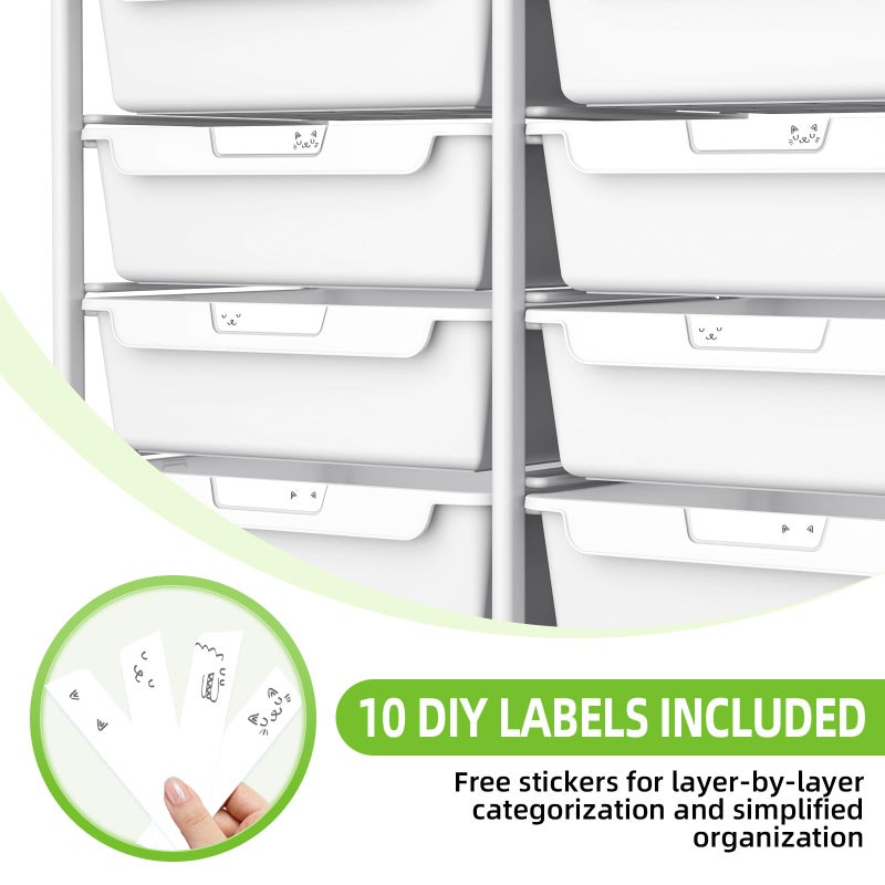 APEXCHASER 10 Drawers Rolling Cart with Wooden Tabletop, Utility Storage Cart with Wheels, Art Supply Craft Organizer on Wheel with Metal Frame & Handles for Home Office School (Pure White) - Image 5