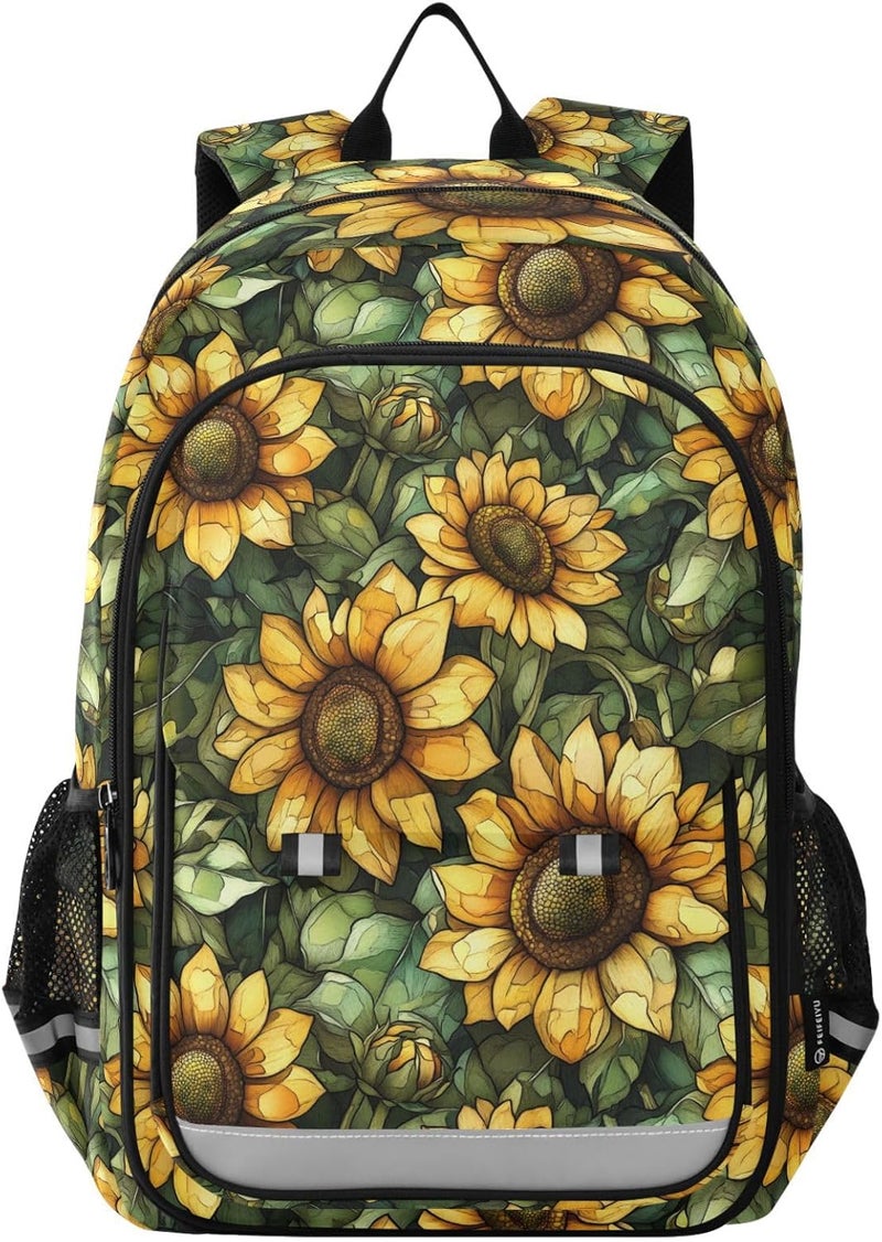 kid tennis backpack 8-12ï¼š lightweight bookbags for 5th grade school boys girls in assorted colors - Aesthetic Sunflower Wasteland Style - Image 1