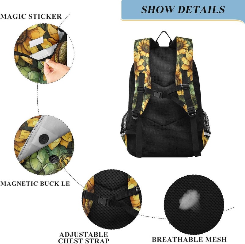 kid tennis backpack 8-12ï¼š lightweight bookbags for 5th grade school boys girls in assorted colors - Aesthetic Sunflower Wasteland Style - Image 3