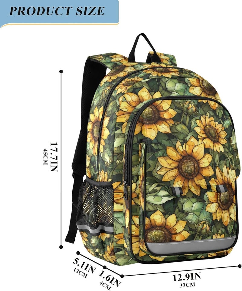 kid tennis backpack 8-12ï¼š lightweight bookbags for 5th grade school boys girls in assorted colors - Aesthetic Sunflower Wasteland Style - Image 2