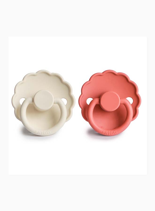 FRIGG Daisy Latex Baby Pacifier 0-6M 2-Pack Pink Cream/Poppy - Size 1