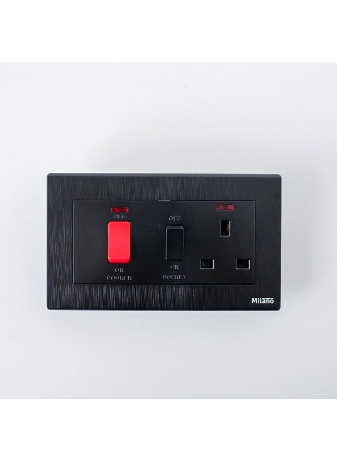DANUBE HOME Milano Cooker Unit Wall Mounted Cooker Outlet Switch With On And Off For Modern Home Aura Blk  - Image 1