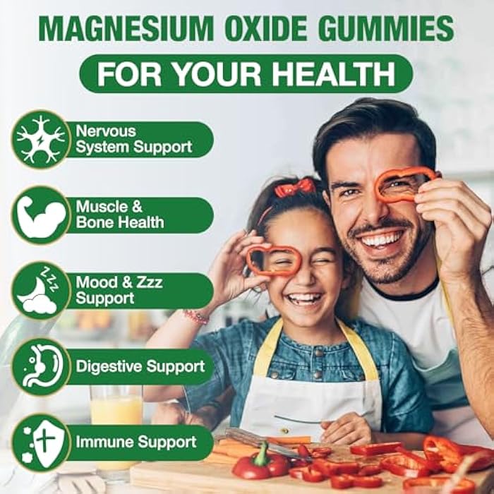 HAOHAN Magnesium Oxide Gummies 500mg - Strawberry Flavor Chewable Supplement for Adults & Kids with Nerve & Muscle Support - Vegan, Non-GMO, 120 Count - Image 3