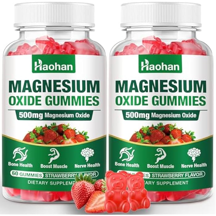 HAOHAN Magnesium Oxide Gummies 500mg - Strawberry Flavor Chewable Supplement for Adults & Kids with Nerve & Muscle Support - Vegan, Non-GMO, 120 Count - Image 1