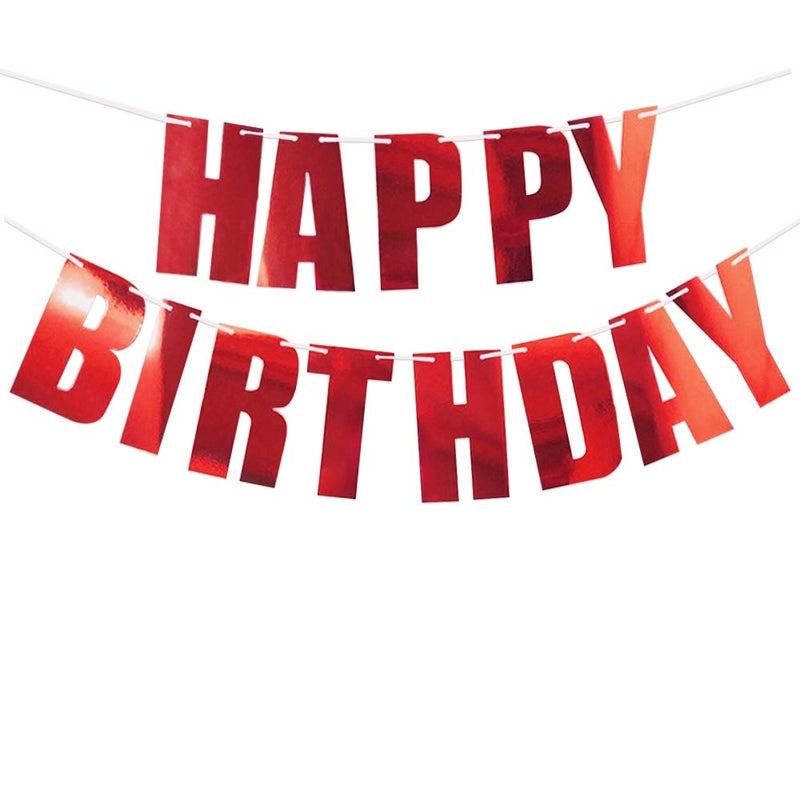 Letjolt Glossy Red Happy Birthday Metallic Banner Signs for Funny New Years Birthday Supplies Decoration Nursery Hanging 13pcs - Image 1