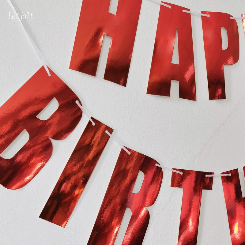 Letjolt Glossy Red Happy Birthday Metallic Banner Signs for Funny New Years Birthday Supplies Decoration Nursery Hanging 13pcs - Image 4