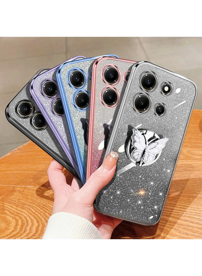 S-TOP Case For Infinix Note 30i Plated Gradient Glitter Butterfly Holder TPU Phone Case - Image 2