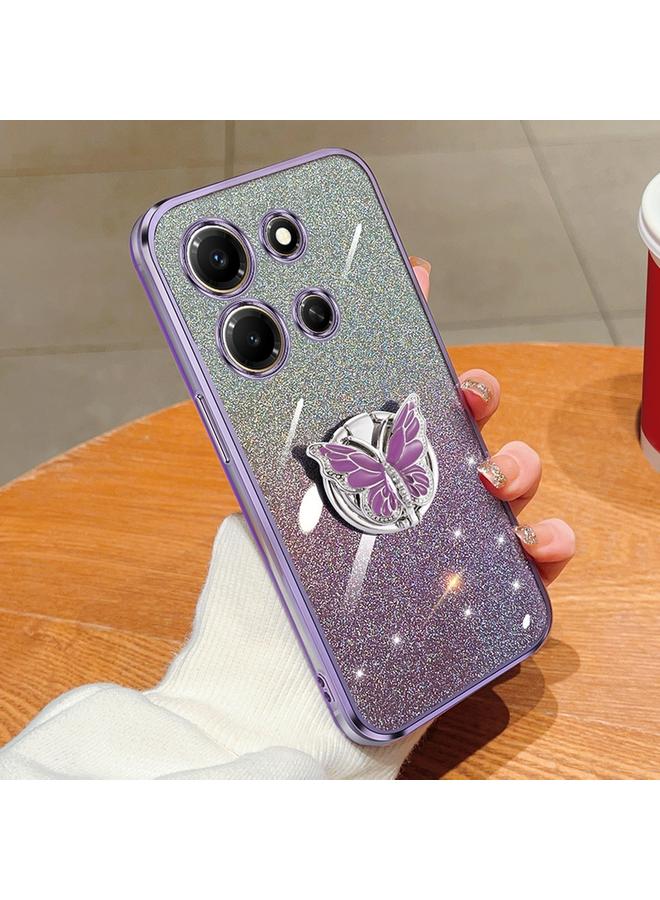 S-TOP Case For Infinix Note 30i Plated Gradient Glitter Butterfly Holder TPU Phone Case - Image 1