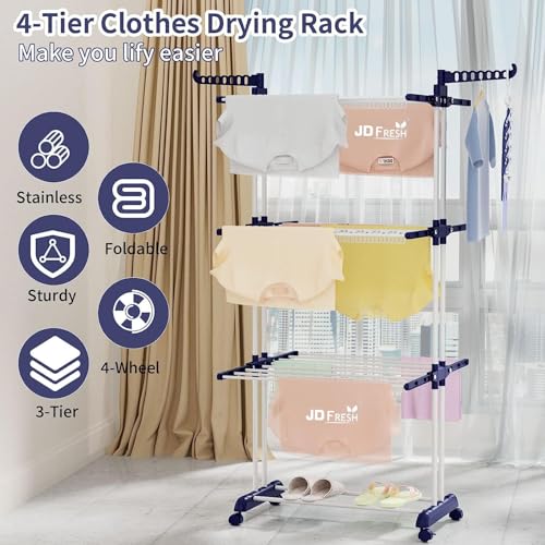 Penora Steel 3 Layer Stainless Steel Cloth Drying Stand, Clothes Drying Stand for Balcony with Wheels, Cloth Stand for Drying Clothes with Foldable Wings, Clothes Drying Rack for Home Use - Image 5