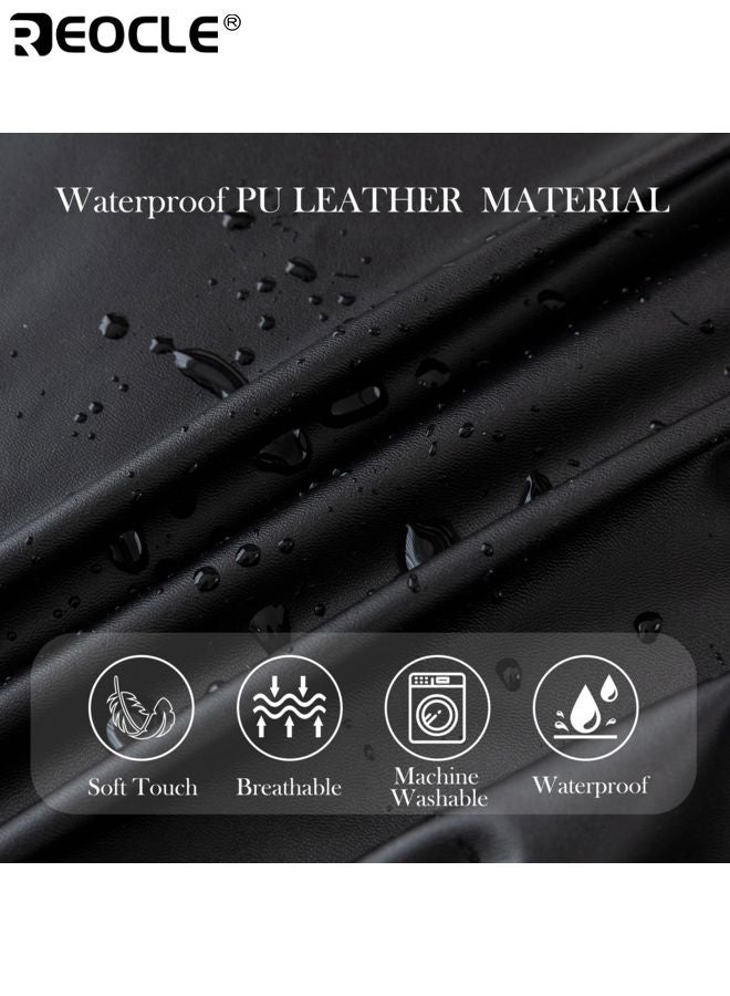 REOCLE 2PCS Waterproof Dining Chair Covers with PU Leather Material and Stretchable Design Elastic Seat Protectors with Non-Slip Base for Kitchen Dining Room Use - Image 3