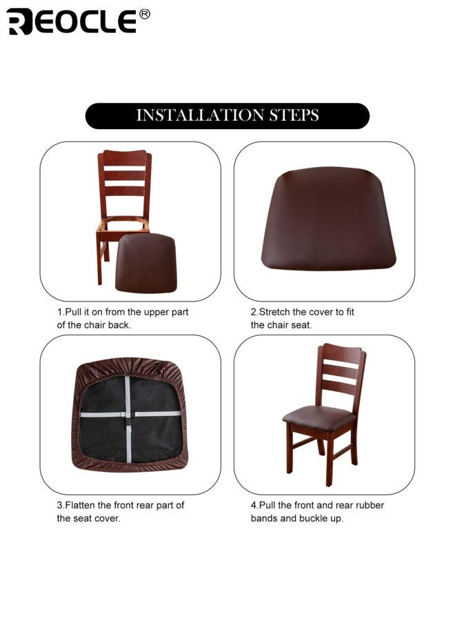 REOCLE 2PCS Waterproof Dining Chair Covers with PU Leather Material and Stretchable Design Elastic Seat Protectors with Non-Slip Base for Kitchen Dining Room Use - Image 5