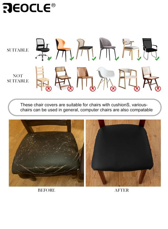 REOCLE 2PCS Waterproof Dining Chair Covers with PU Leather Material and Stretchable Design Elastic Seat Protectors with Non-Slip Base for Kitchen Dining Room Use - Image 4