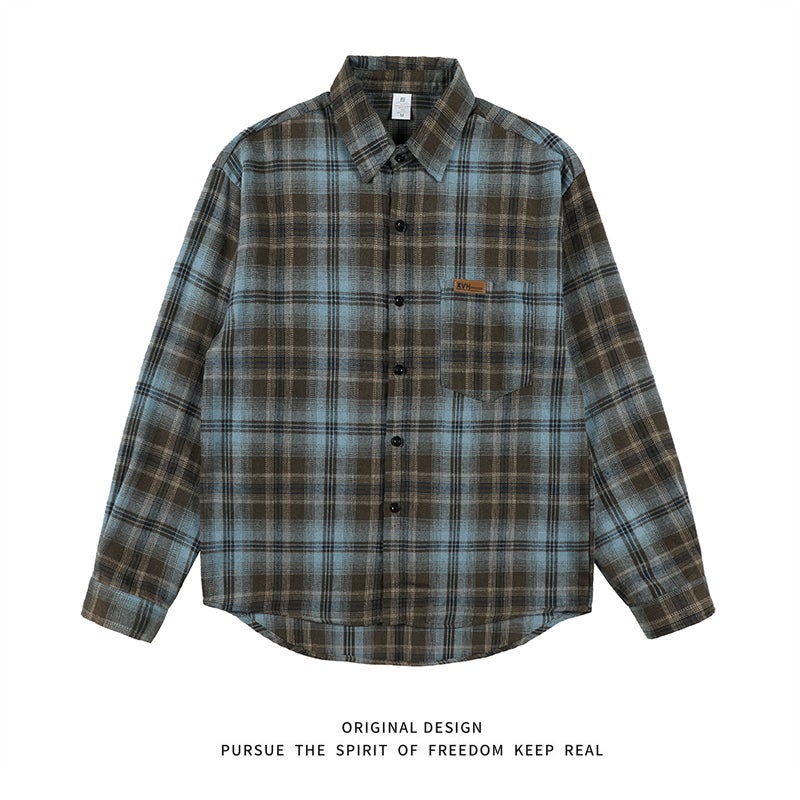 American Style College Style Retro Color Block Plaid Shirt 2024 Early Spring New Tassel Design Long Sleeve Fashion Shirt - Image 1