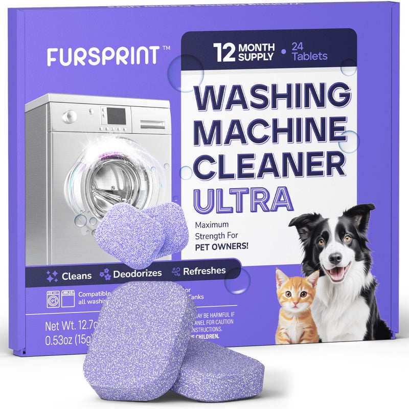 Fursprint Washing Machine Cleaner Tablets - 24 Pack for a 12 Month Supply. Formulated for Pet Owners. Compatible with HE, Top & Front Load. Easily Removes Residue, Grime. Value Brand by Uproot Clean - Image 1