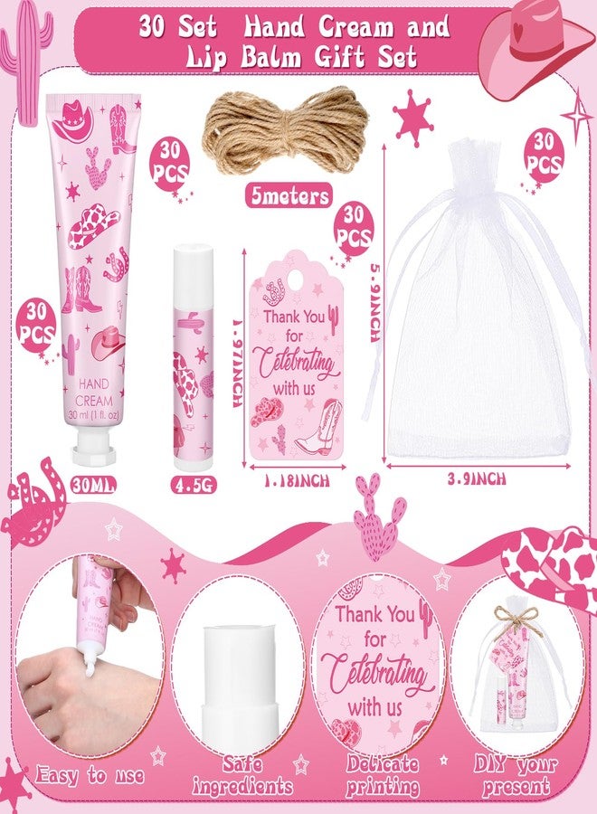 Dimsile 30 Sets Pink Cowgirl Hand Creams and Lip Balms Gift Bulk Western Bridal Shower Party Hand Lotion and Lip Balm First Rodeo Party Favors for Birthday Supplies - Image 3