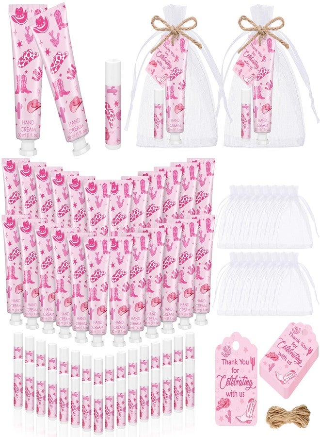 Dimsile 30 Sets Pink Cowgirl Hand Creams and Lip Balms Gift Bulk Western Bridal Shower Party Hand Lotion and Lip Balm First Rodeo Party Favors for Birthday Supplies - Image 1