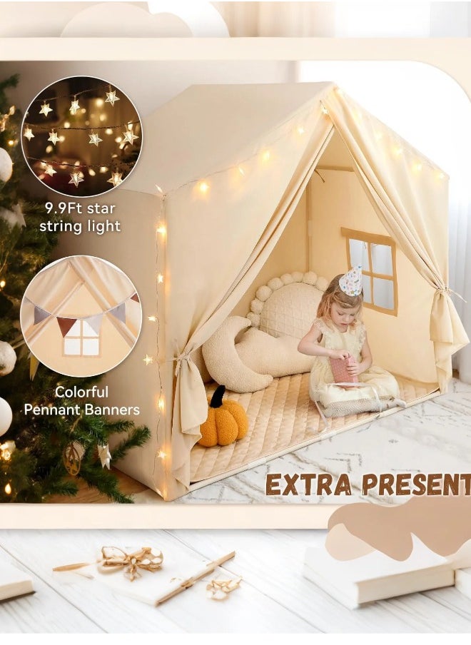 Paka Rabbit Kids Large Playhouse Play Tent with LED String Lights, Colorful Flags , Boys Girls Castle Cottage, Indoors Outdoors Activity Center Reading Nook  - Image 2