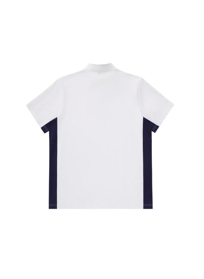 Hackett London Unisex semi-zipper stand collar color matching stripe printed LOGO sports short sleeve T-shirt - Image 4