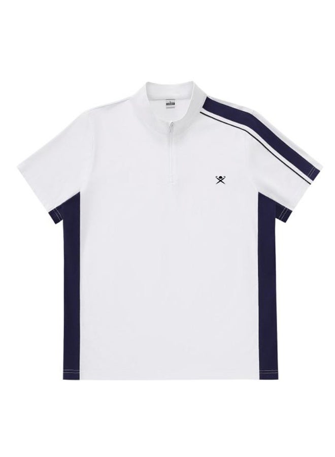 Hackett London Unisex semi-zipper stand collar color matching stripe printed LOGO sports short sleeve T-shirt - Image 3