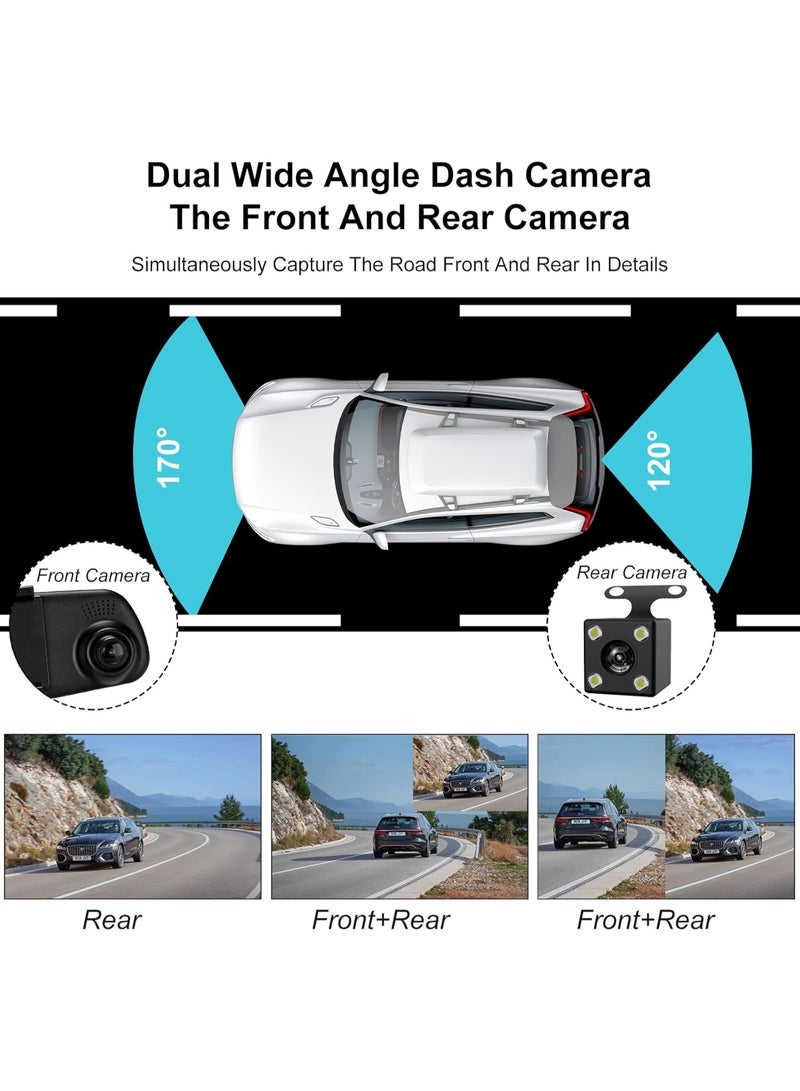MUNTAQI Dash Cam Mirror Dash Camera – Dual Lens Front & Rear 1080P Full HD Car Driving Recorder, Wide-Angle Dashboard Camera, Video Recording, Parking Monitor, Night Vision, G-Sensor - Image 5