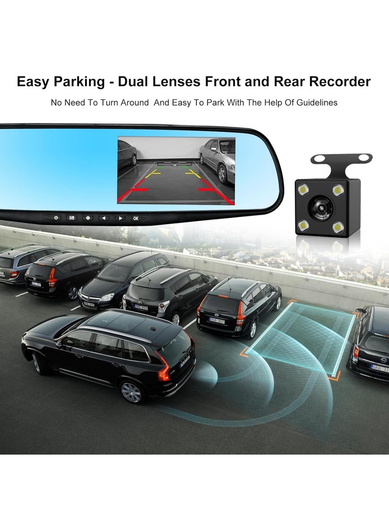 MUNTAQI Dash Cam Mirror Dash Camera – Dual Lens Front & Rear 1080P Full HD Car Driving Recorder, Wide-Angle Dashboard Camera, Video Recording, Parking Monitor, Night Vision, G-Sensor - Image 4