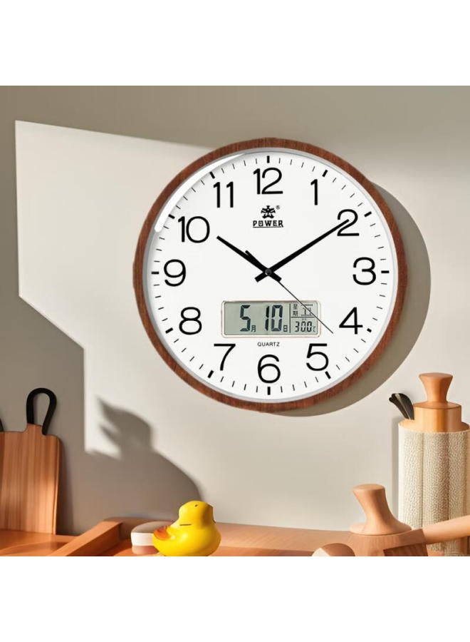 Power Ba Calendar Wall Clock, Living Room Simple Wall-mounted Quartz Clock, No Drilling Required, 35cm Wood Grain Color Bw240519j1 - Image 1