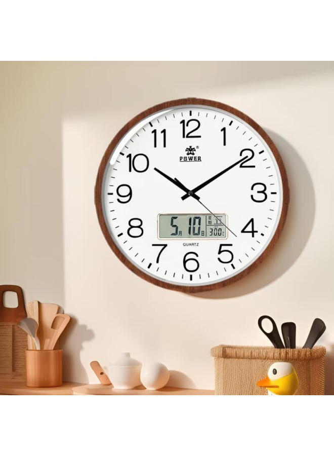 Power Ba Calendar Wall Clock, Living Room Simple Wall-mounted Quartz Clock, No Drilling Required, 35cm Wood Grain Color Bw240519j1 - Image 2