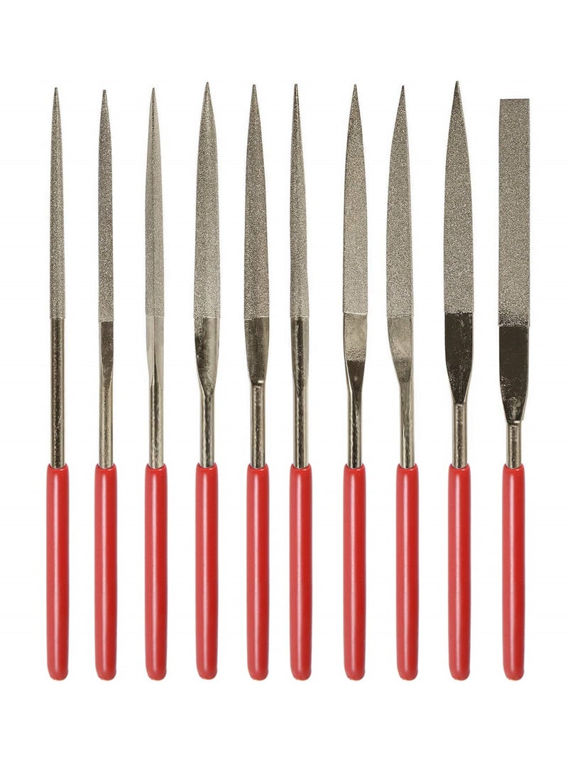 SYOSI Fine Diamond File Set, Metal Needle Files in Round, Triangular, Square, Flat Shapes, Jeweler Files for Glass, Wood, Stone, Jewelry Carving, Sanding, and Polishing, 5x180mm, 10Piece - Image 1