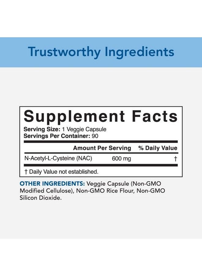 SPORTS RESEARCH - Vegan Nac Supplement (Nacetyl Cysteine) 600 Mg Supports Antioxidant Activity Nongmo 90 Nac Powder Capsules Nac 600 Mg Nacetyllcysteine N Acetyl Cysteine - Image 1