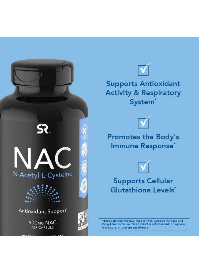 SPORTS RESEARCH - Vegan Nac Supplement (Nacetyl Cysteine) 600 Mg Supports Antioxidant Activity Nongmo 90 Nac Powder Capsules Nac 600 Mg Nacetyllcysteine N Acetyl Cysteine - Image 1