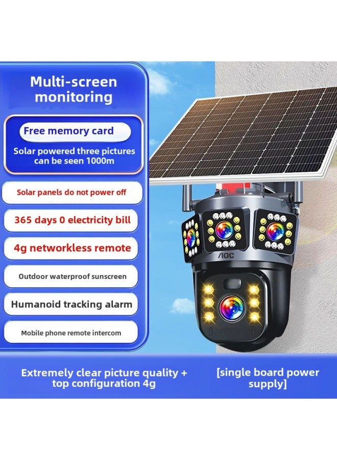 4G Solar Energy Three-Picture Monitoring Camera Home Outdoor 360-degree Wireless Mobile Phone Far-Colour:4g Three-screen [32k Ultra-clear] Single-board Solar-3600 Days Of Video Recording [no Need To Recharge, No Traffic] Permanent Warranty  - Image 1